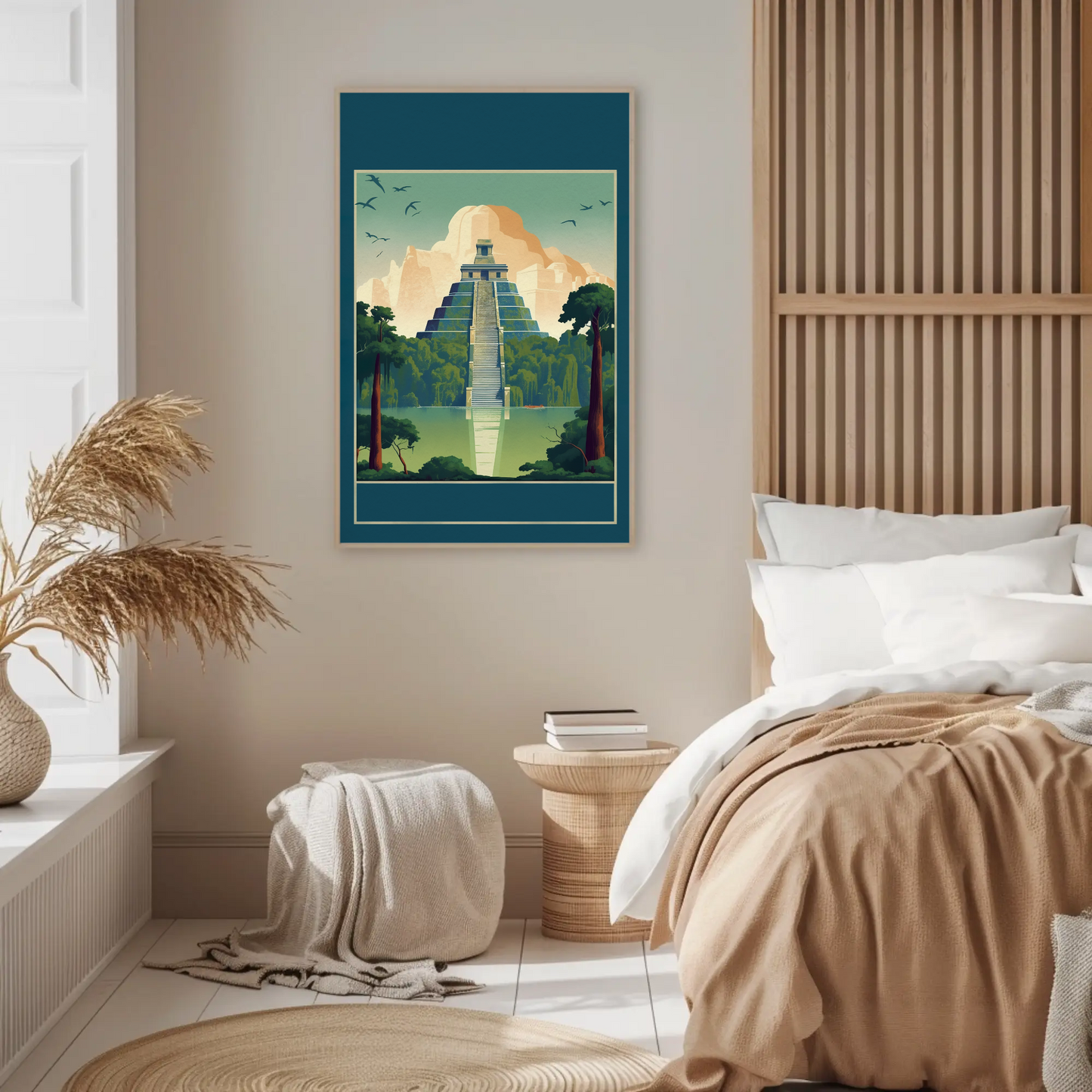 Mayan Pyramid Reflected Jungle Temple Vintage Travel Poster