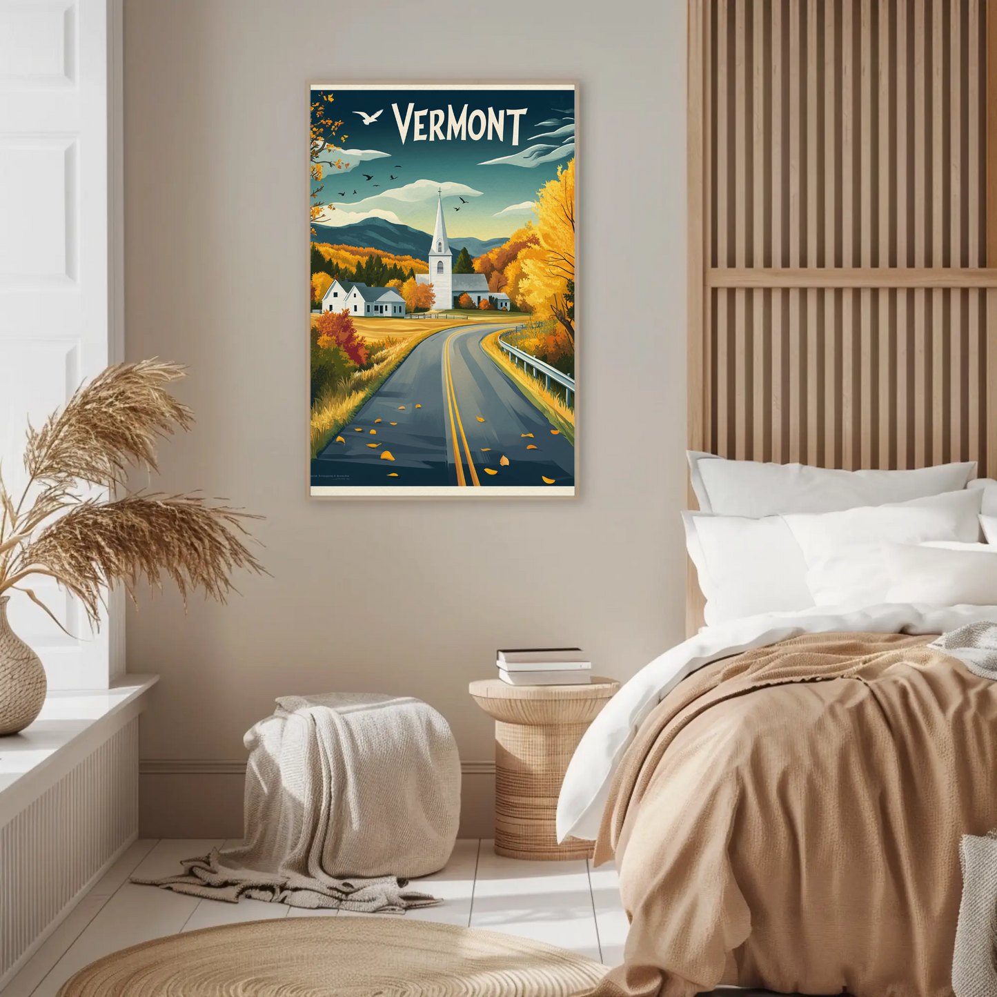 Vermont Vintage Poster - Autumn Road & Church