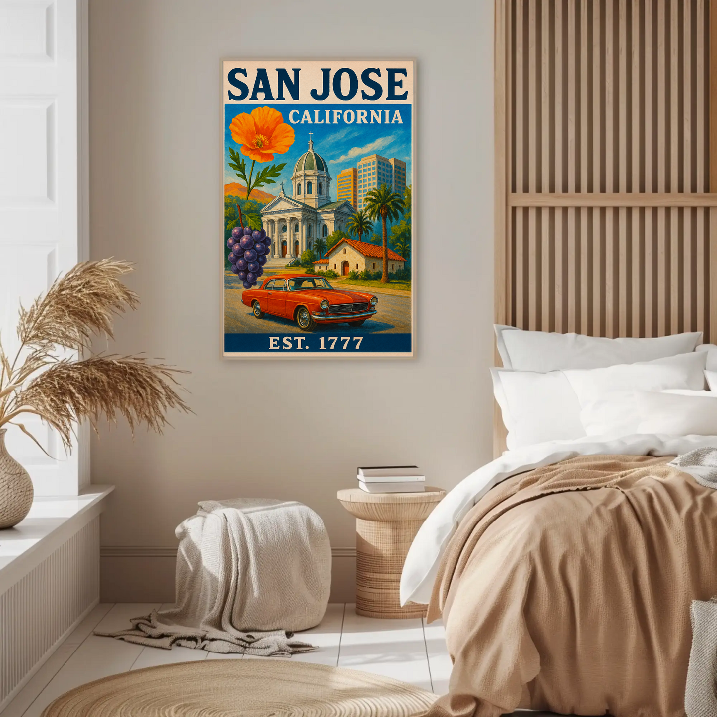 San Jose California Church Grapes Car Vintage Travel Poster