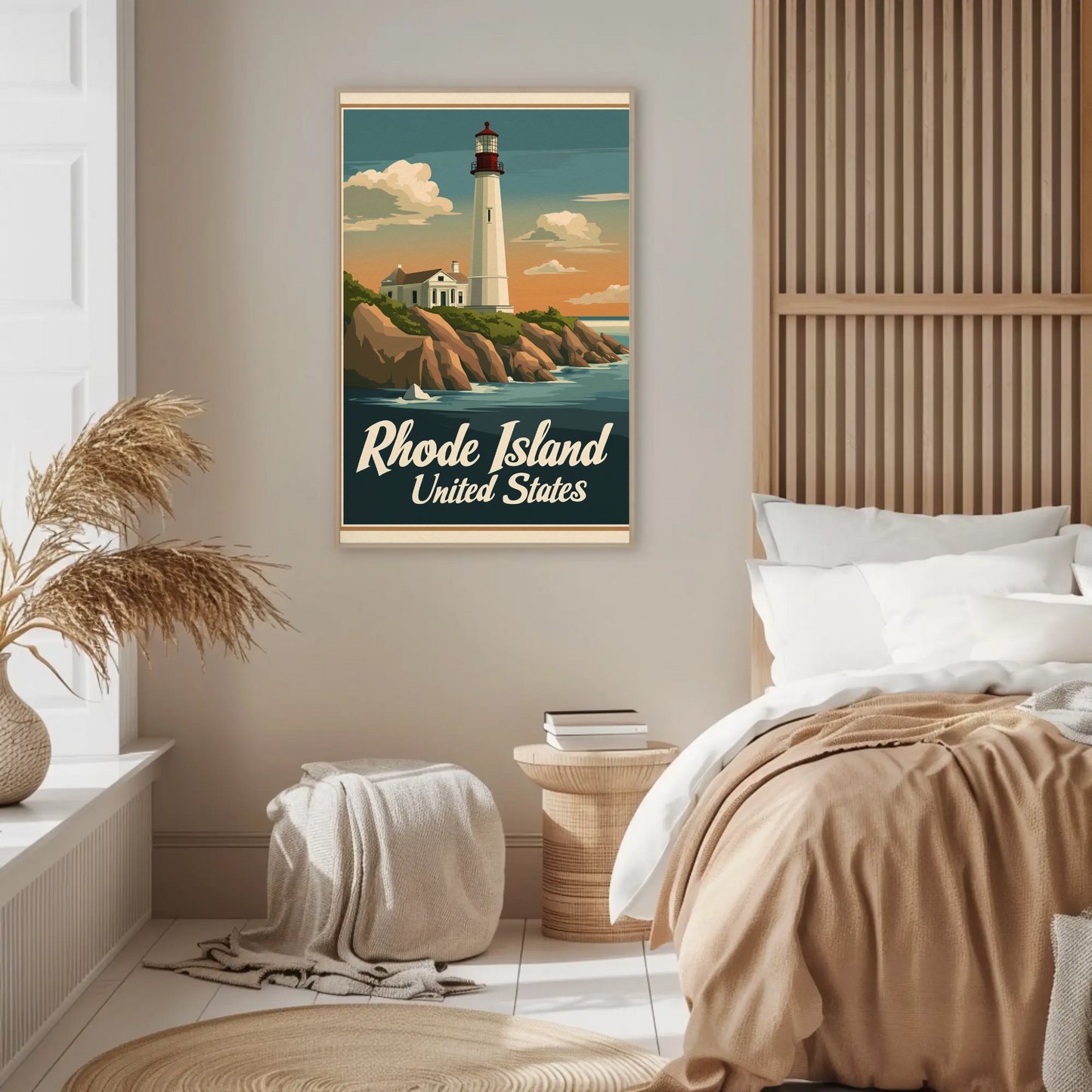 Rhode Island - Coastal Lighthouse Vintage Travel Poster