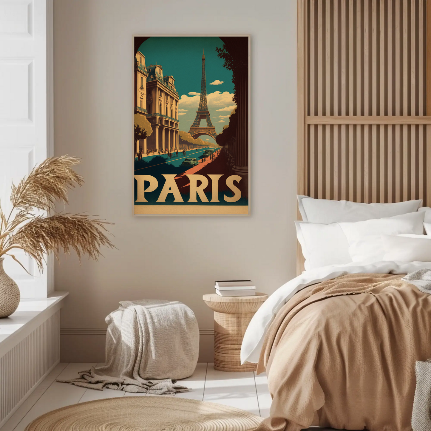 Paris Eiffel Tower Avenue Scene Vintage Travel Poster
