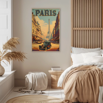 Classic Parisian Avenue Eiffel Backdrop Vintage Travel Poster