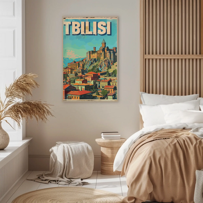 Tbilisi Georgia Fortress Hill Village Vintage Travel Poster