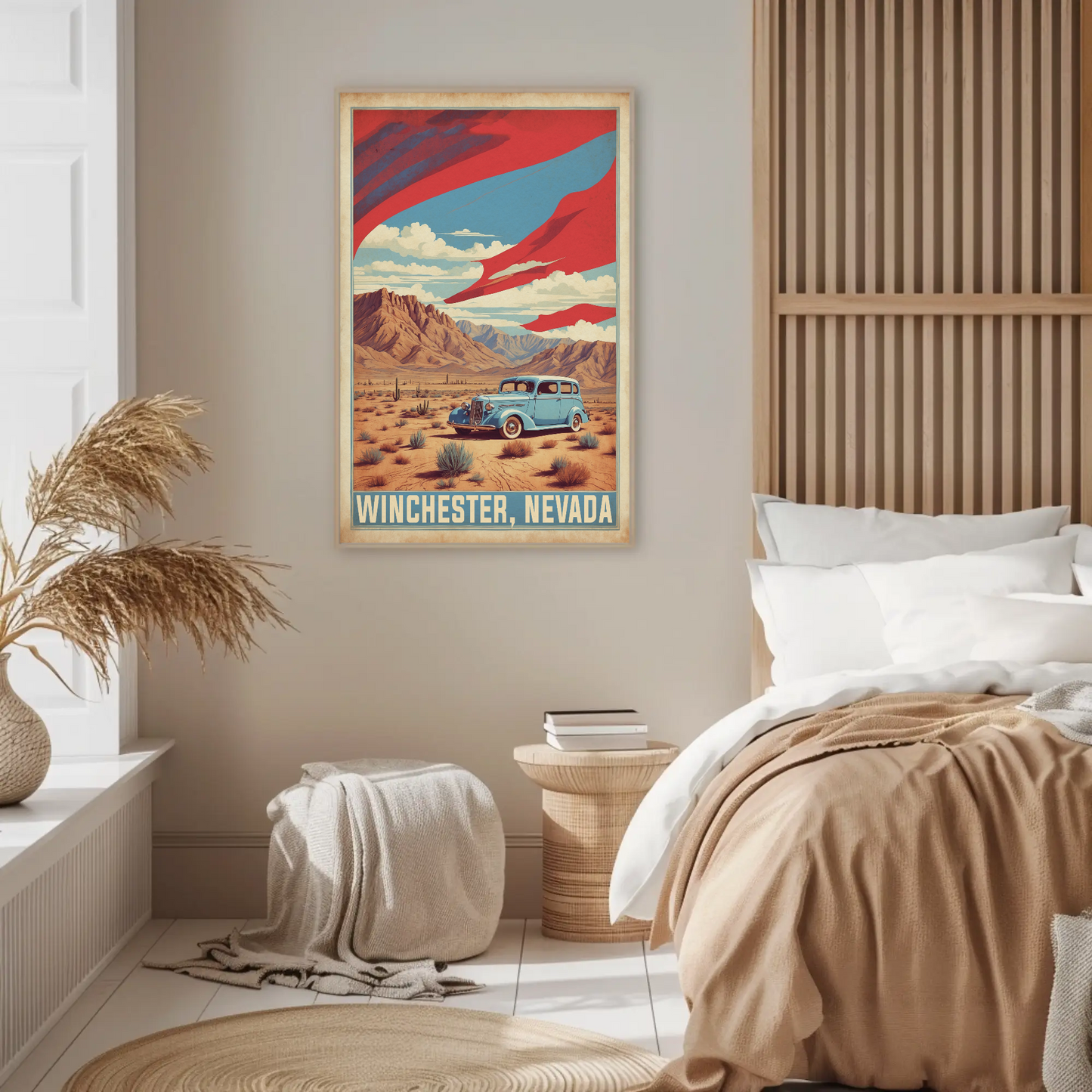 Winchester Nevada Desert Drive Scene Vintage Travel Poster
