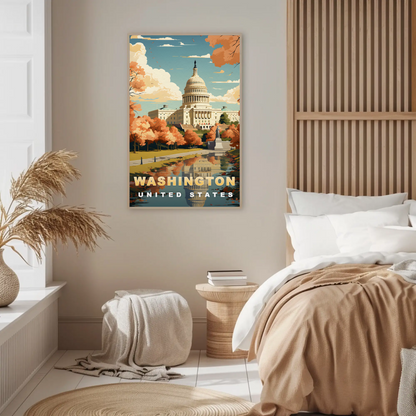 Washington D.C. Capitol Autumn Glow Vintage Travel Poster