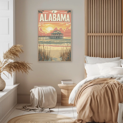 Alabama Pier at Sunset Vintage Travel Poster