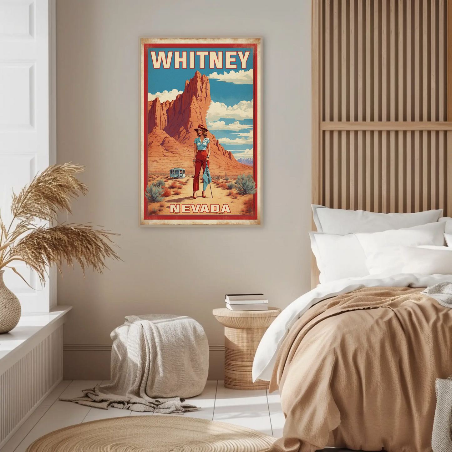 Whitney Nevada Desert Cowgirl Scene Vintage Travel Poster