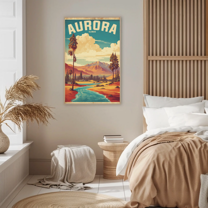 Aurora Illinois River Horizon Vintage Travel Poster