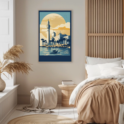 Mosque And Minaret Coastal Scene Vintage Travel Poster