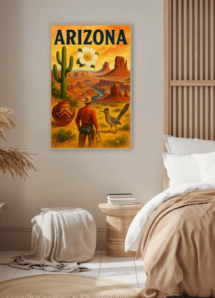 Arizona Desert Cowboy Saguaro Sunset Vintage Travel Poster