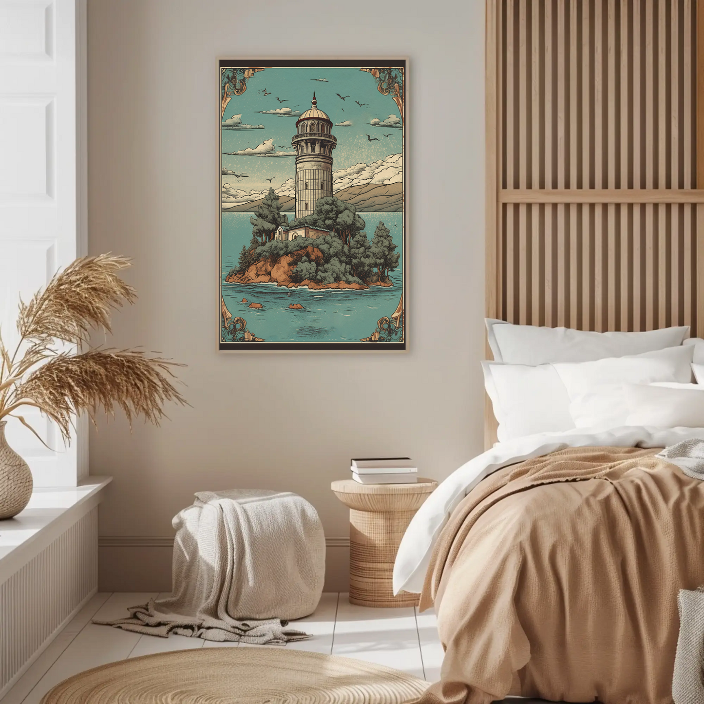 Lighthouse Island Retreat Vintage Travel Poster
