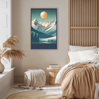 Alpine Summit Sunrise Explorer Scene Vintage Travel Poster