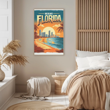 Miami Florida - Beach Sunset Vintage Travel Poster