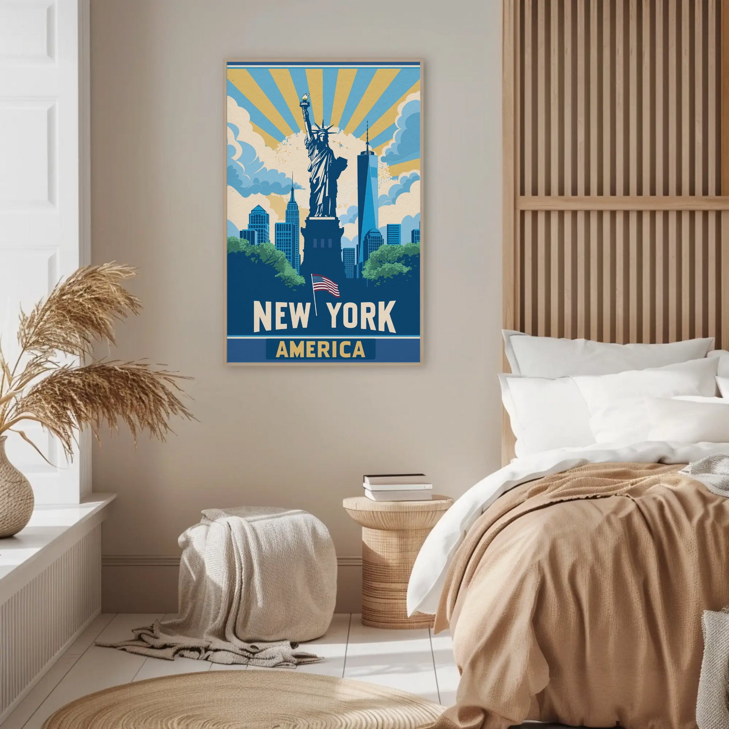 New York America Skyline Liberty Sunrise Vintage Travel Poster