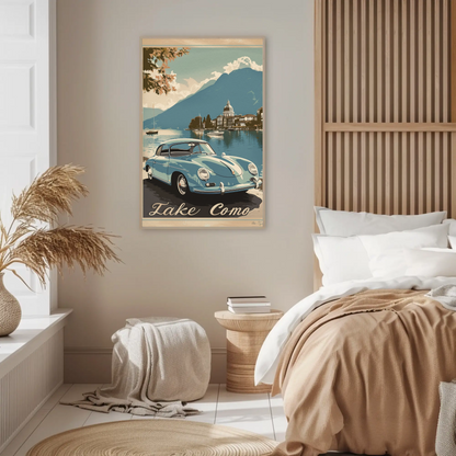 Lake Como Italy Classic Car Vintage Travel Poster