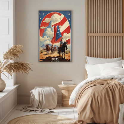 Texas Cowboys Horses Flag Desert Vintage Travel Poster