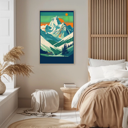 Cable Cars Over Dramatic Mountain Valley Vintage Travel Poster