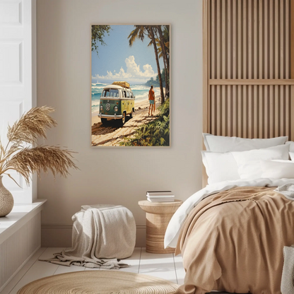 Vintage VW Van Surfer Road Trip Beach Vintage Travel Poster