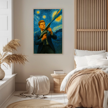 JFK Paints Starry Sky Vintage Travel Poster Remix John F. Kennedy
