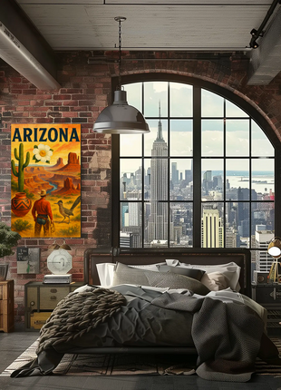 Arizona Desert Cowboy Saguaro Sunset Vintage Travel Poster