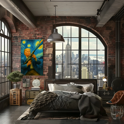 Donald Trump Starry Night Blaster Futuristic Action Vintage Travel Poster