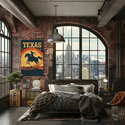 Texas Cowboy Sunset Vintage Travel Poster