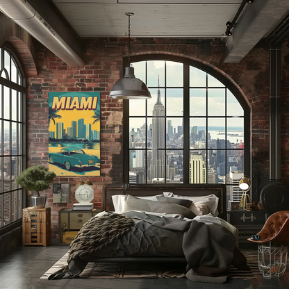 Miami Vintage Poster - Ocean Drive Retro Car