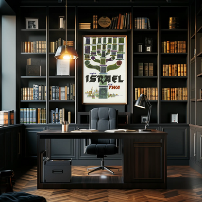 Visit Israel 1960s TWA Vintage Style Airline Travel Poster