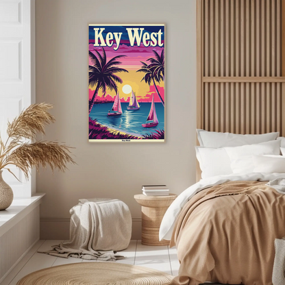Key West Sailboats at Sunset Vintage Style Poster