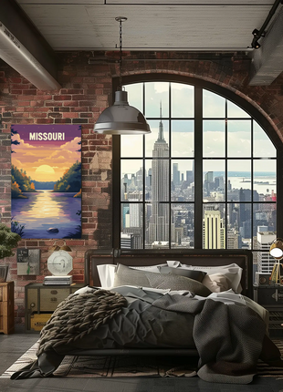 Missouri Vintage Poster - Sunset River Scene