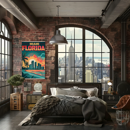 Miami Florida Sunset Vintage Poster