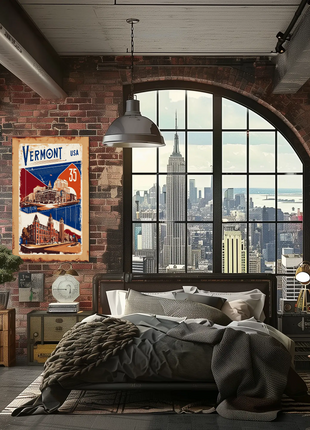 Vermont USA Historic Red Brick Skyline Travel Poster
