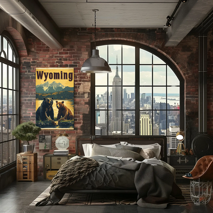Wyoming Bears Mountain Vintage Poster