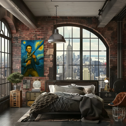 Abraham Lincoln Starry Night Fusion Sci-Fi Portrait Vintage Travel Poster