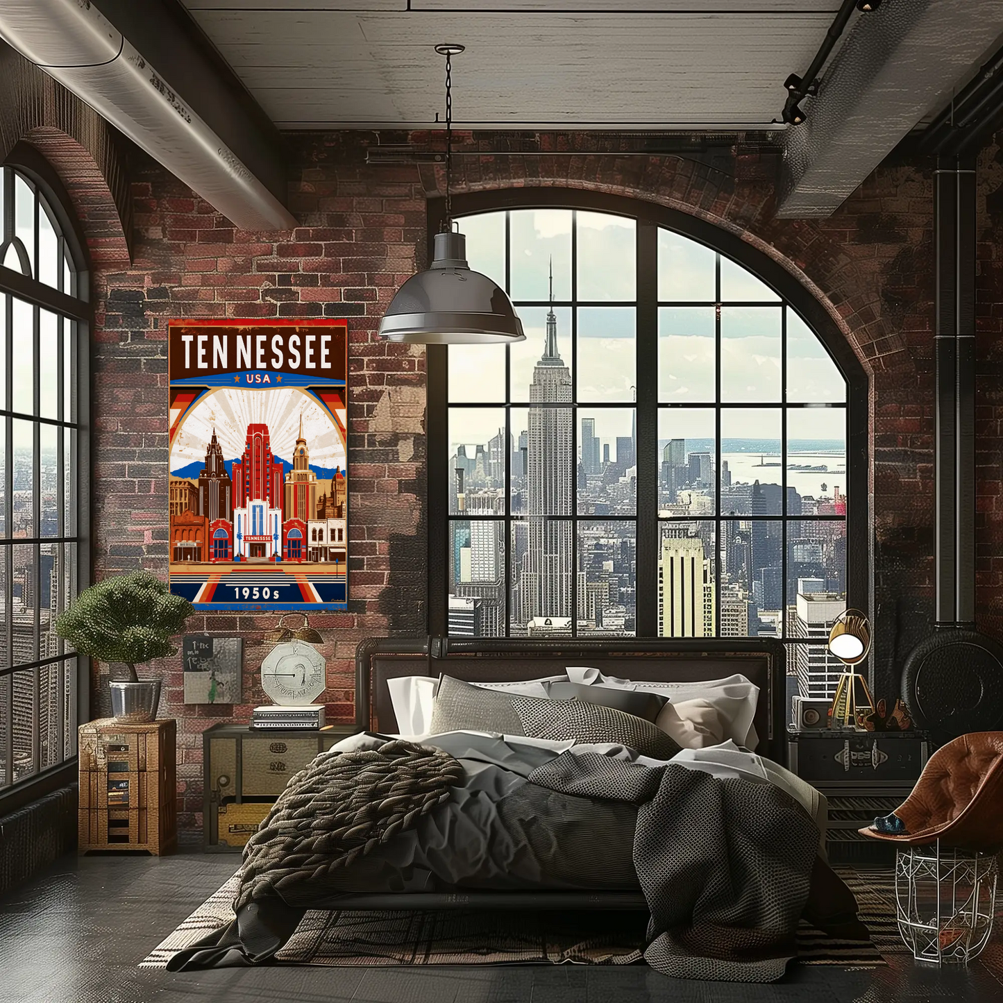 Tennessee USA 1950s Music City Skyline Travel Poster