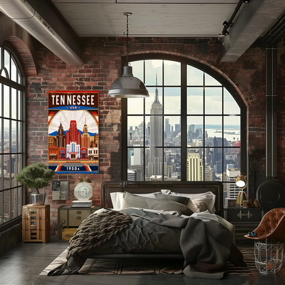 Tennessee USA 1950s Music City Skyline Travel Poster