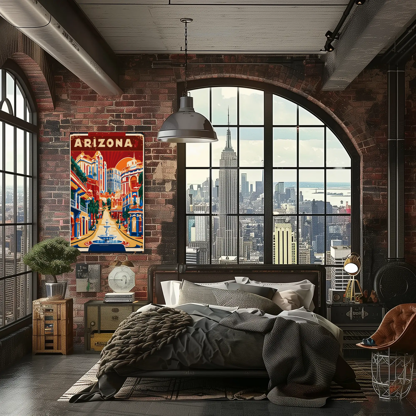 Arizona Bold Hillside Downtown Retro Travel Poster USA