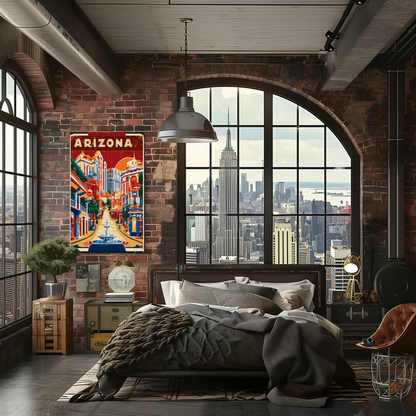 Arizona Bold Hillside Downtown Retro Travel Poster USA