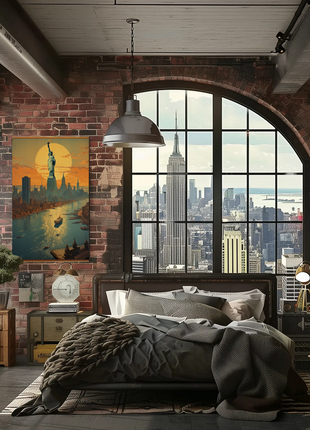 New York Sunset Vintage Travel Poster