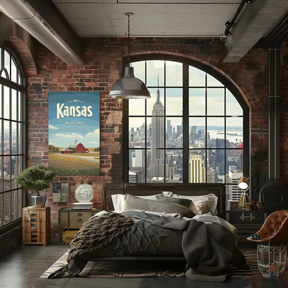 Kansas Farmstead Flat Design Vintage Poster