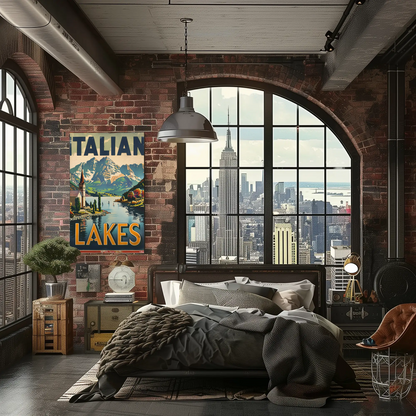 Italian Lakes Vintage Poster - Mountains Reflection