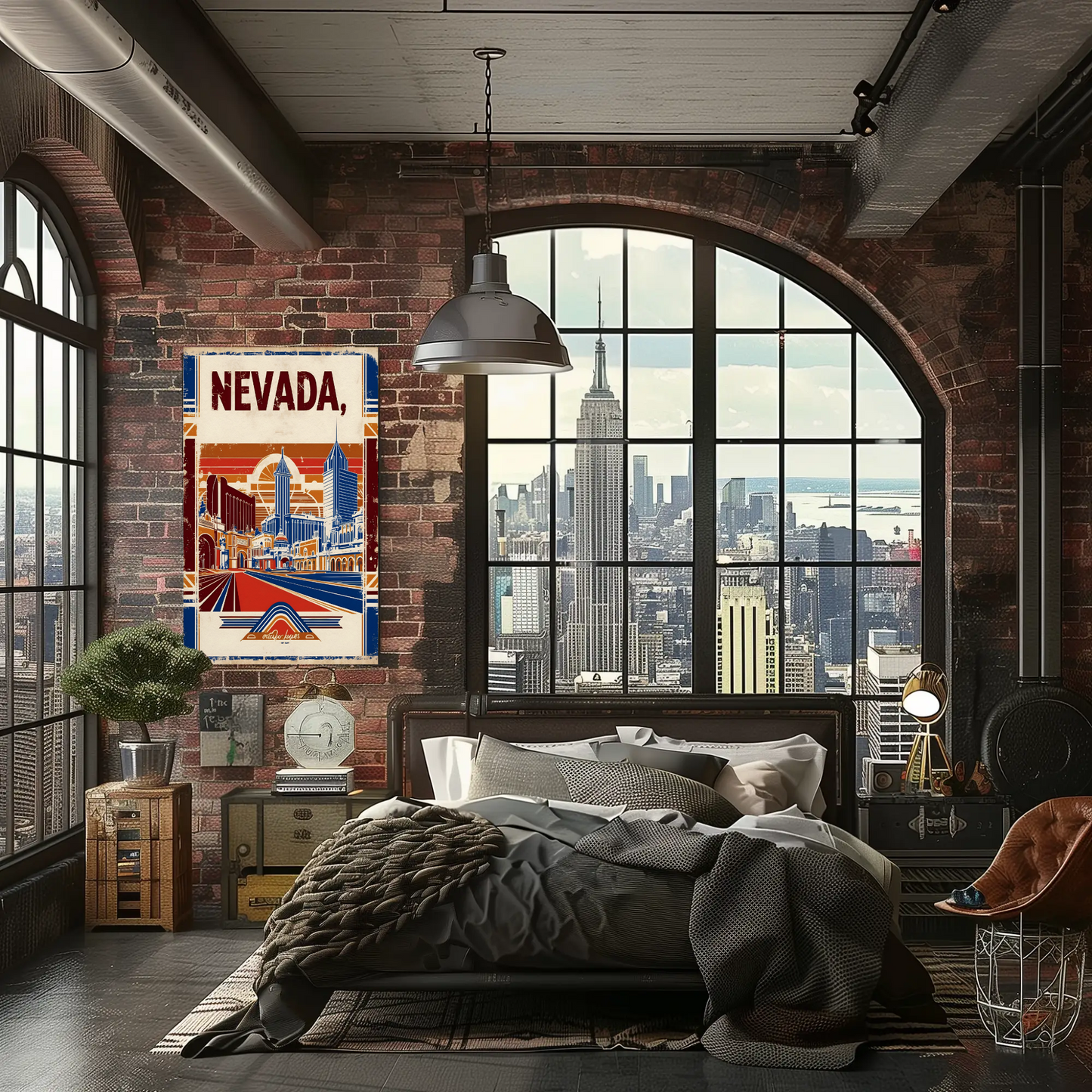 Nevada USA Desert Skyline Retro Vintage Travel Poster