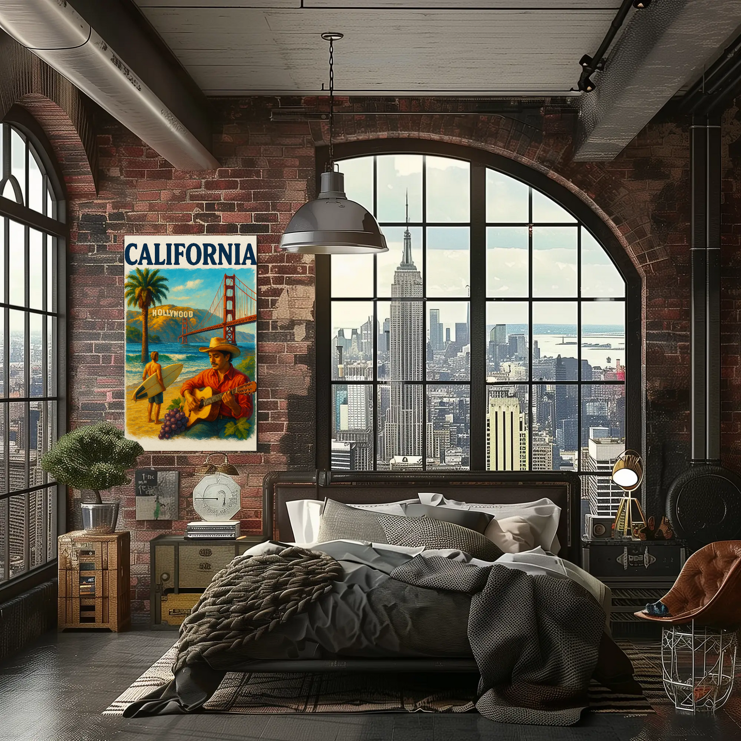 California Surfer Grapes Golden Gate Hollywood Vintage Travel Poster Wall Art