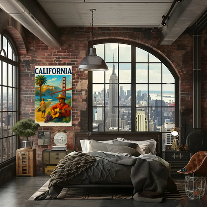California Surfer Grapes Golden Gate Hollywood Vintage Travel Poster Wall Art