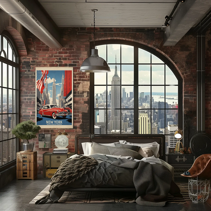 New York American Dream Cars Vintage Travel Poster