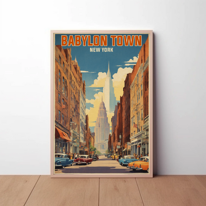 Babylon Town New York Street Scene Vintage Travel Poster