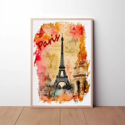 Paris Eiffel Tower Ink Sketch with Vintage Background
