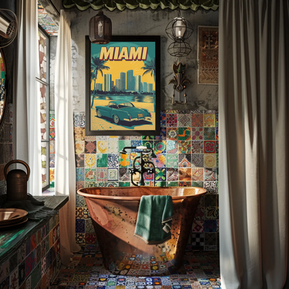 Miami Vintage Poster - Ocean Drive Retro Car