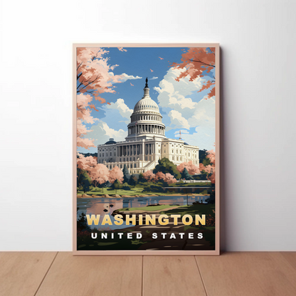 Washington DC United States Capitol Spring Vintage Travel Poster