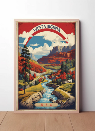West Virginia Canyon River Mountainscape Vintage Travel Poster